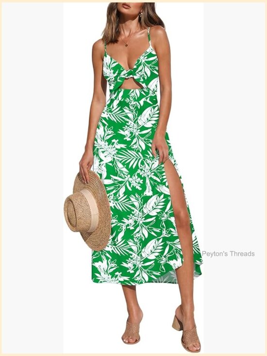 Dresses & Skirts - Sleeveless V Neck Tie Front Cut Out Floral Maxi Sundress Spaghetti Strap Slit